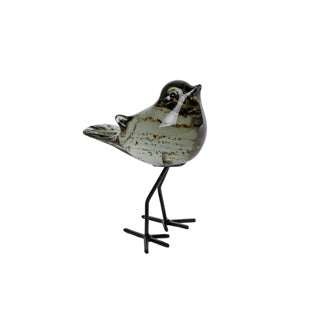 Sculptuur vogel finch glas 11x8x14 cm | 2 stuks