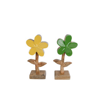 Sculptuur bloem margriet small geel groen mango 19x8x3,5 cm 2 assorti