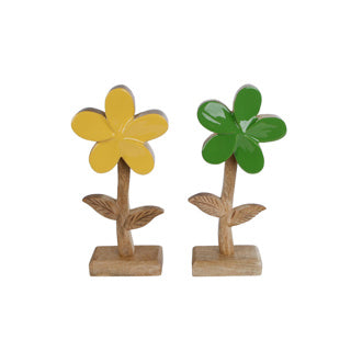Sculptuur bloem margriet large geel groen mango 22x9x5 cm 2 assorti