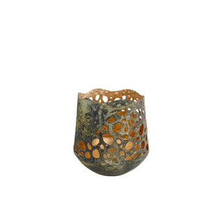 Theelichthouder antoinet s groen goud metaal 9x10x11cm