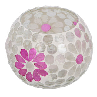 No brand windlicht holly m wit roze bol glas 9x8x8cm | 2 stuks