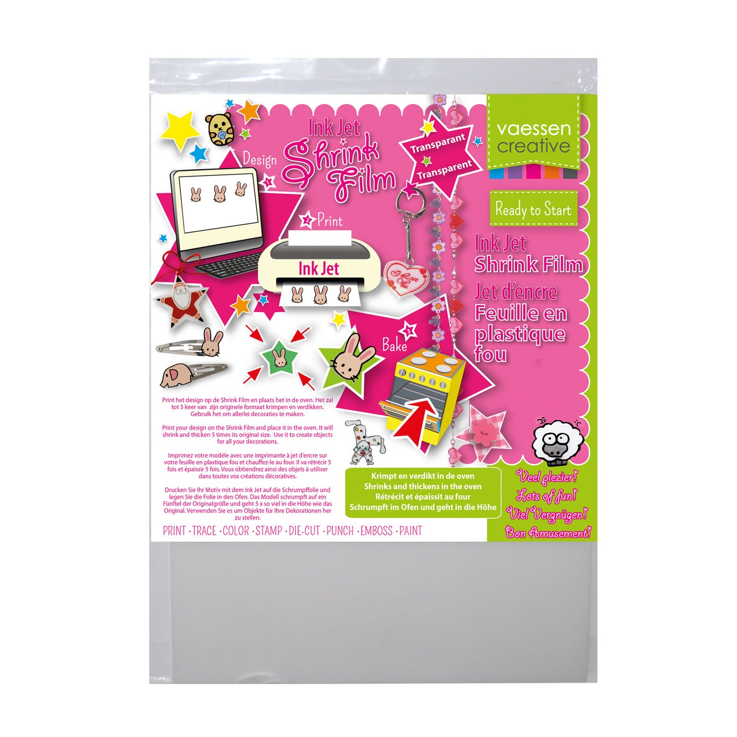 Vaessen creative • krimpfolie inkjet a4 transparant 250st