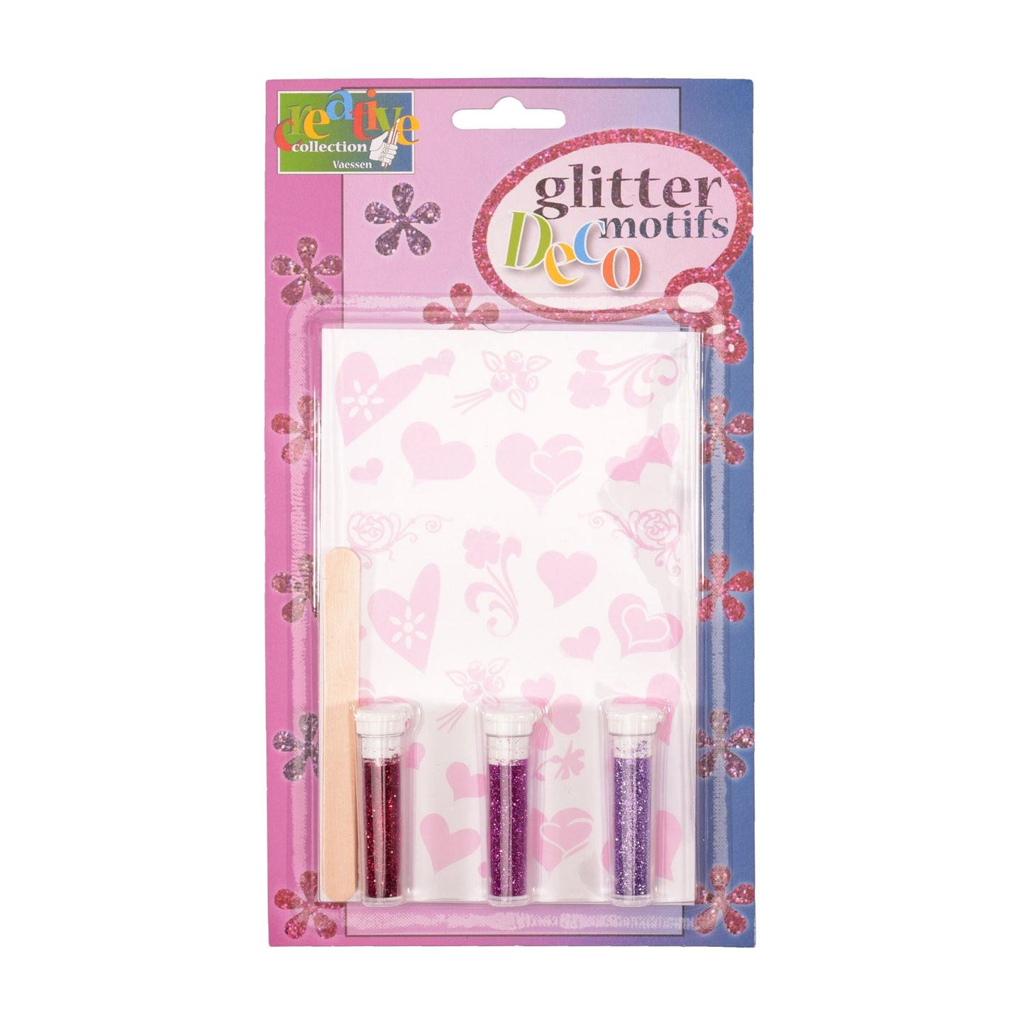 Vaessen creative • transfer + 3x glitter hartjes-bloemen