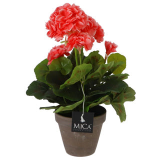 Edelman kunstplant geranium perzik in pot grijs | 2 stuks