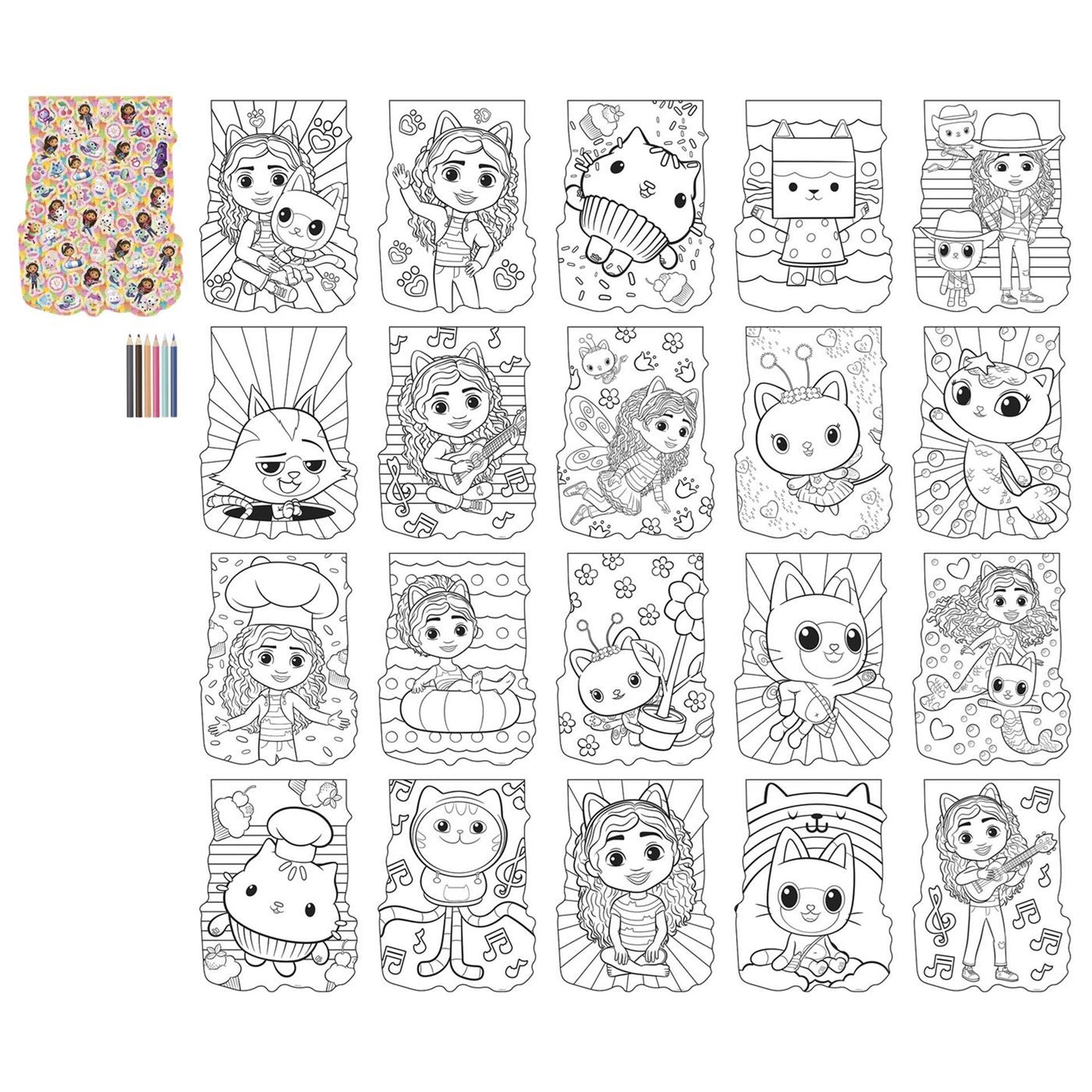 Moxy gabby's popppenhuis kleurset kleurboek met 6 kleurpotloden - kleurboek 27-delig - tekenen en kleuren - gabby's dollhouse creatief speelgoed vanaf 3 jaar