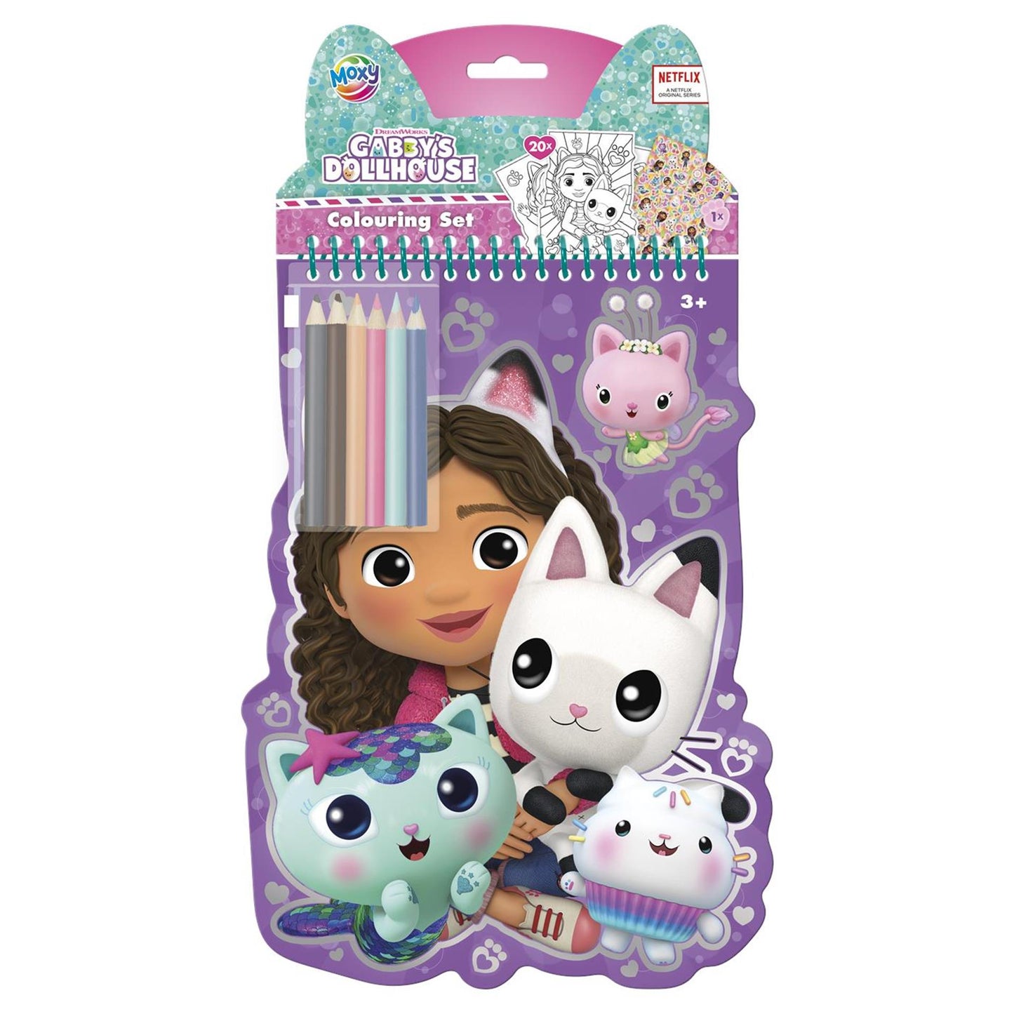 Moxy gabby's popppenhuis kleurset kleurboek met 6 kleurpotloden - kleurboek 27-delig - tekenen en kleuren - gabby's dollhouse creatief speelgoed vanaf 3 jaar