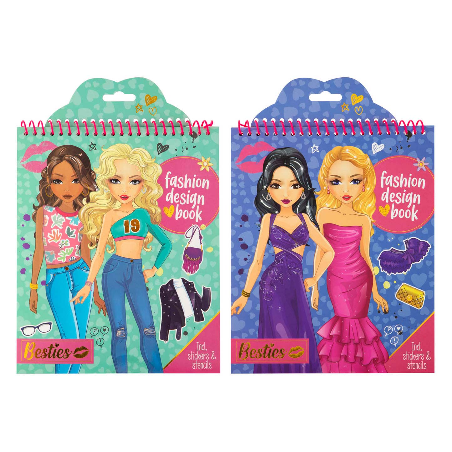 Besties fashion design kleur- en stickerboek met stencils