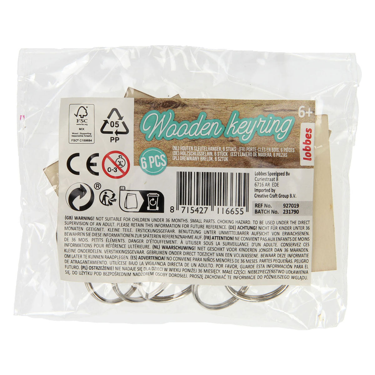 Lobbes houten sleutelhangers, 6st.