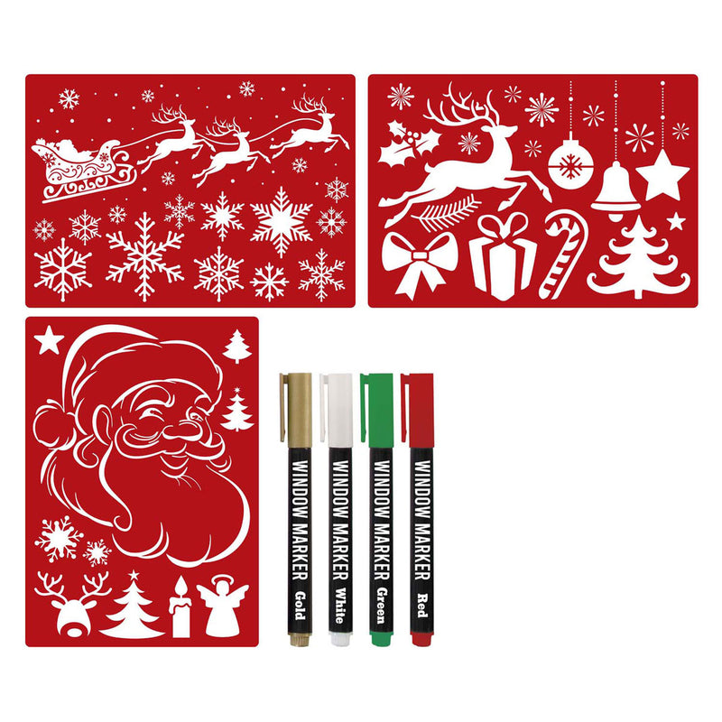 Creative craft group kerst raamsjablonen set met raamstiften