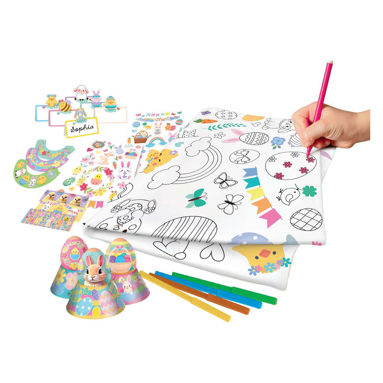 Creative craft group kleur je eigen pasen tafelkleed, eierdopjes en naambordjes