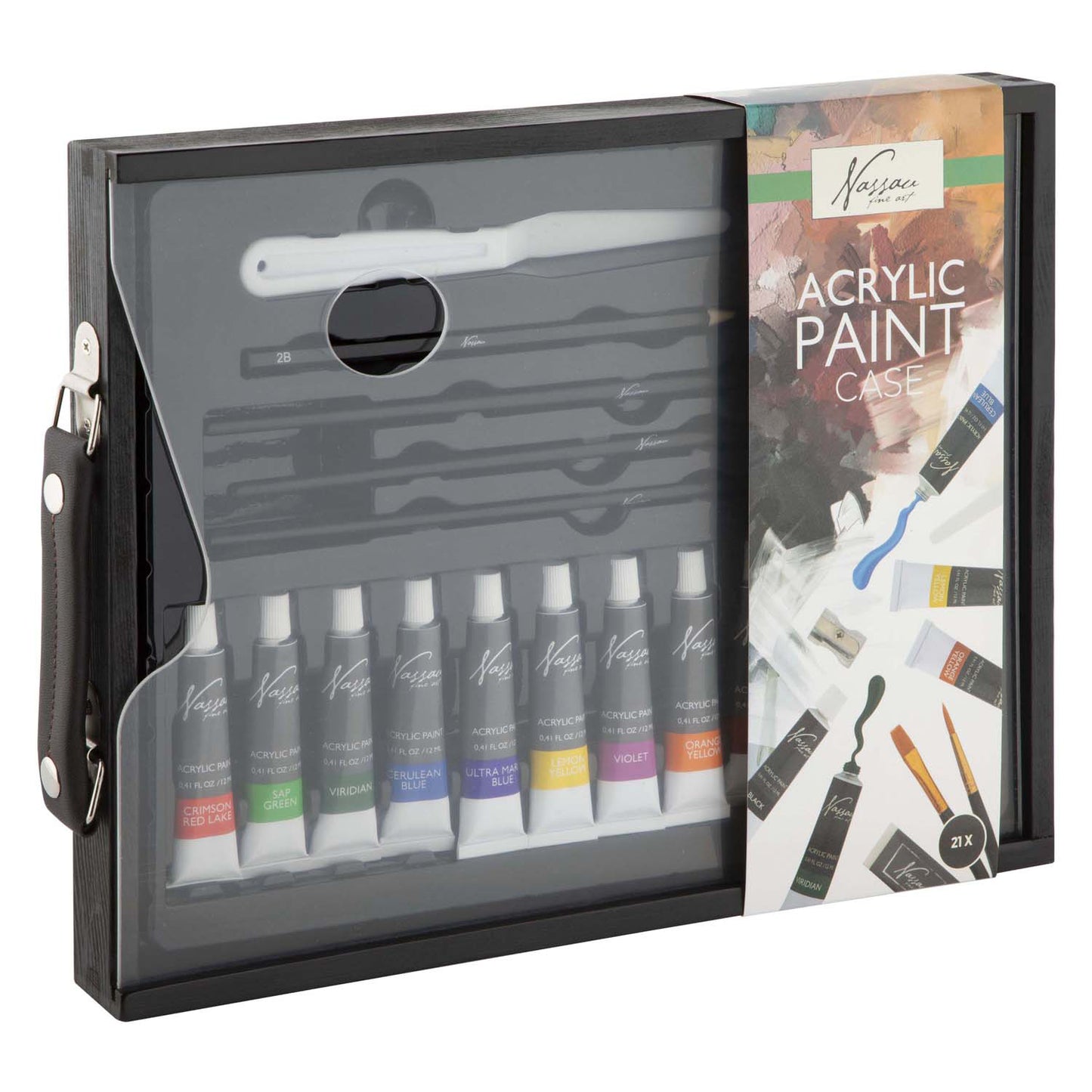 Creative craft group nassau zwarte houten koffer acryl set - 21dlg.