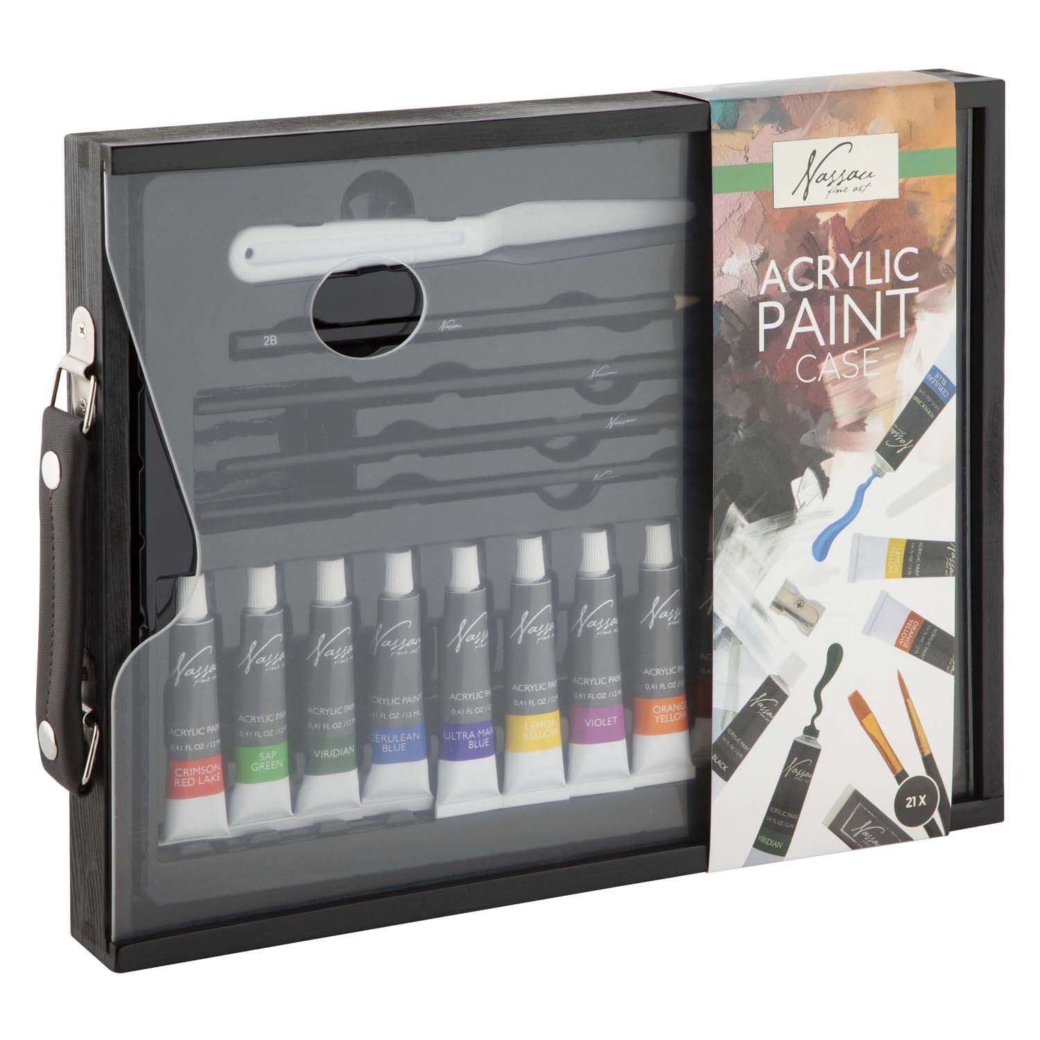 Creative craft group nassau zwarte houten koffer acryl set - 21dlg.