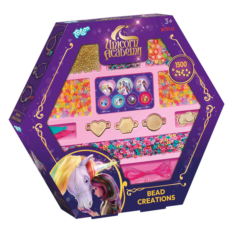 Totum unicorn academy kralen set 1500-delig armbandjes maken - creatief speelgoed vanaf 3 jaar - bedel armbandjes met goudkleurige letter- en speciale kralen