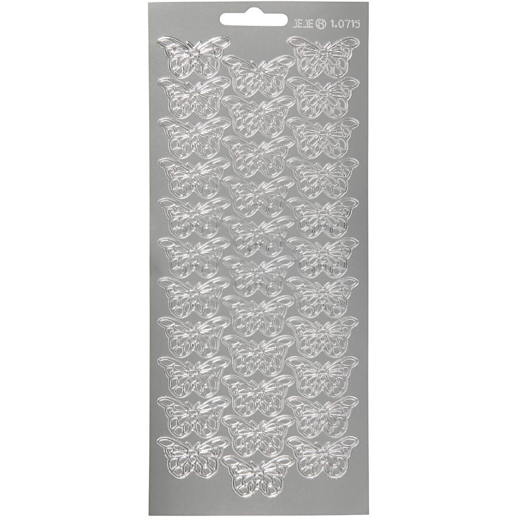 Stickers, vlinders, vel 10x23 cm, zilver, 1 vel