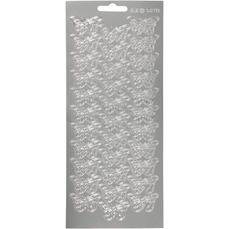 Stickers, vlinders, vel 10x23 cm, zilver, 1 vel