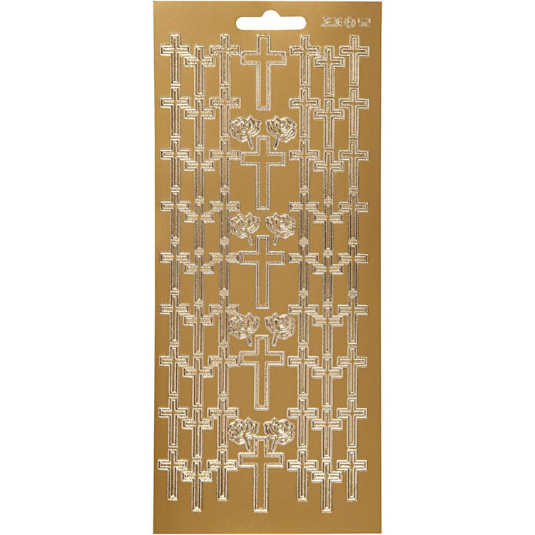Stickers, kruis, vel 10x23 cm, goud, 1 vel