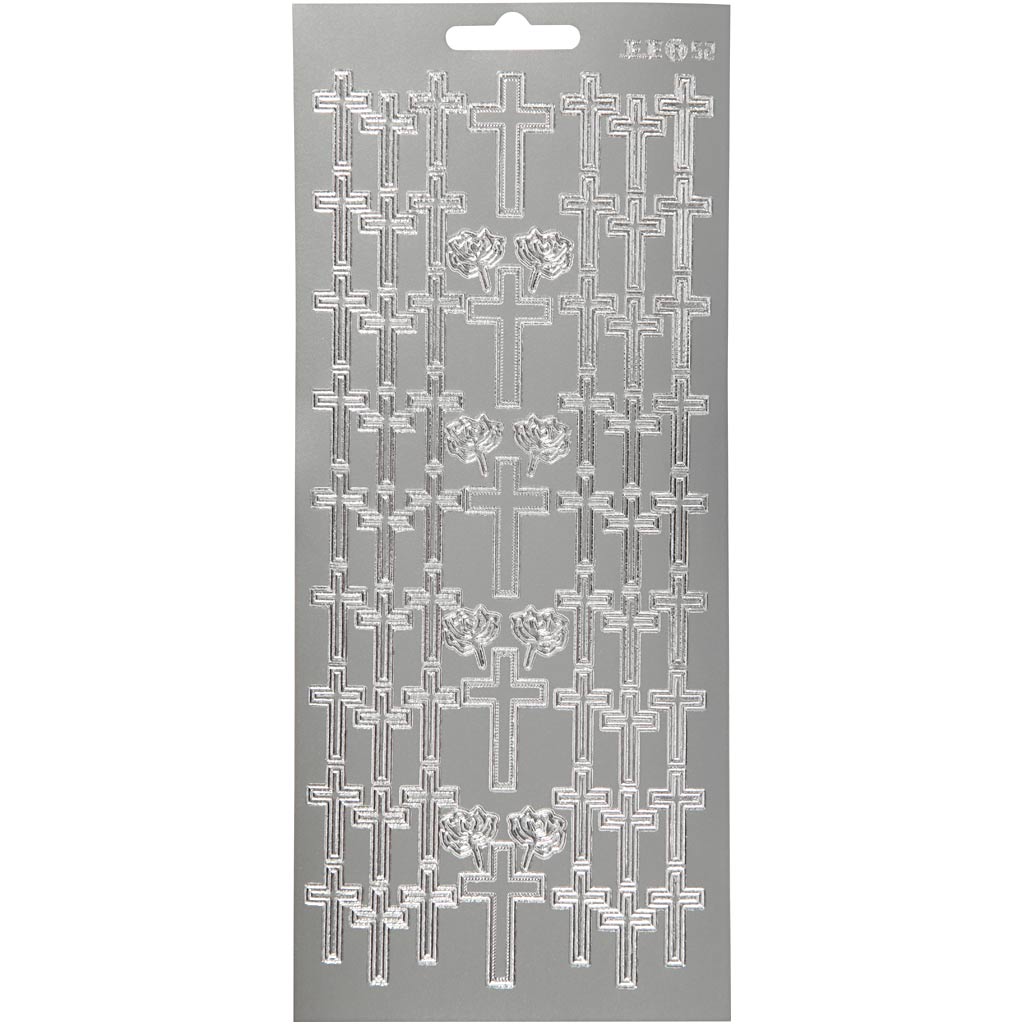 Stickers, kruis, vel 10x23 cm, zilver, 1 vel
