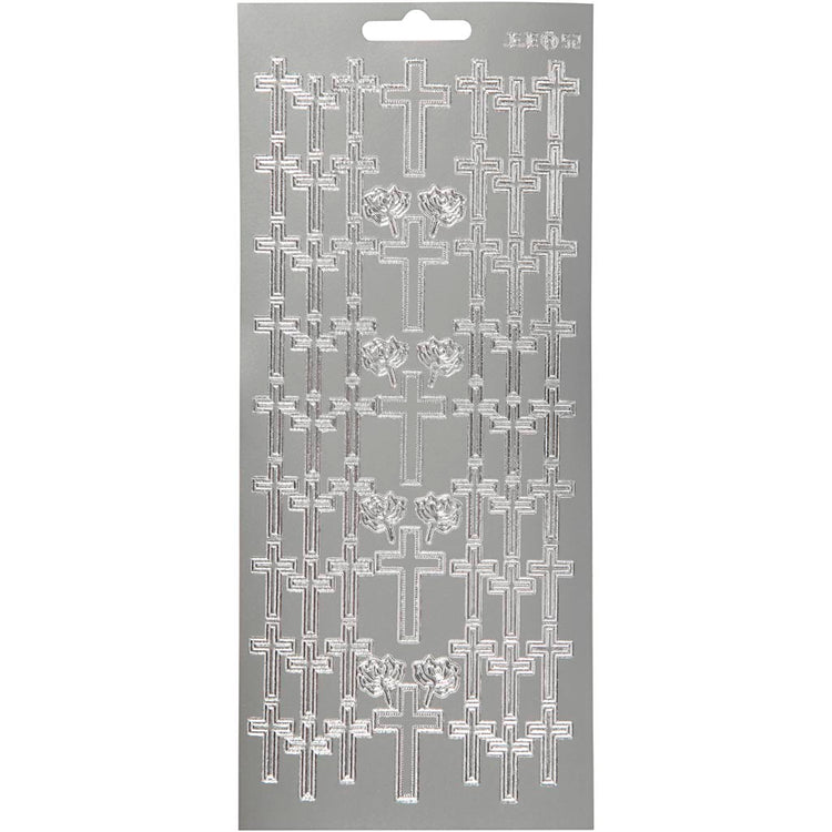 Stickers, kruis, vel 10x23 cm, zilver, 1 vel