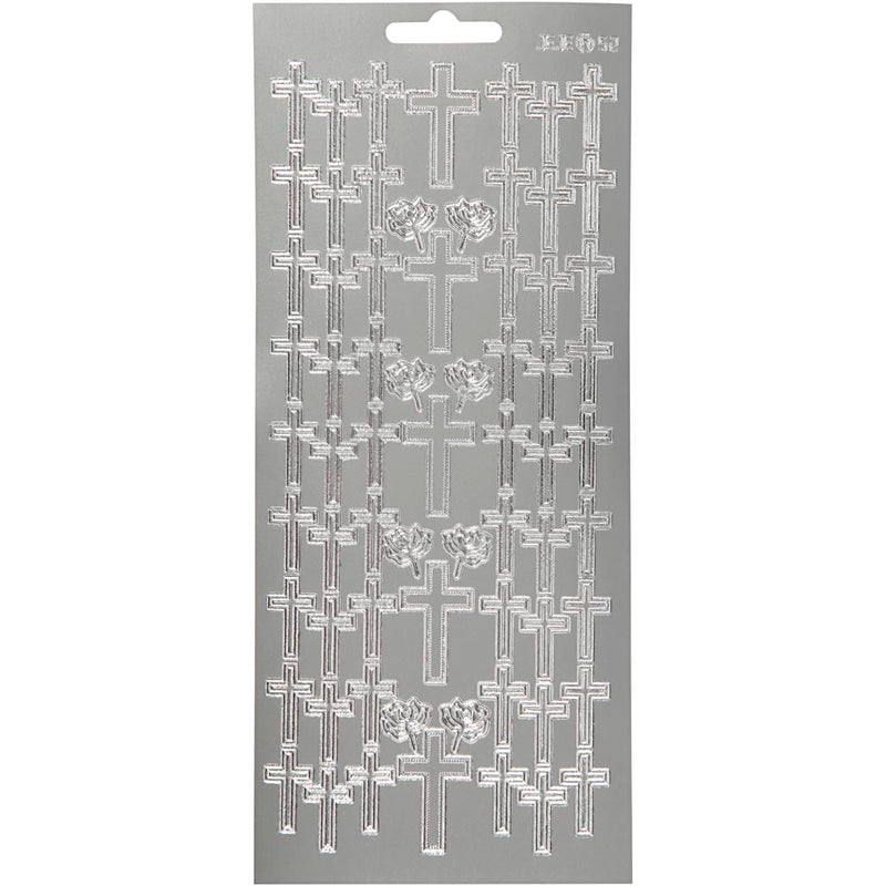 Stickers, kruis, vel 10x23 cm, zilver, 1 vel