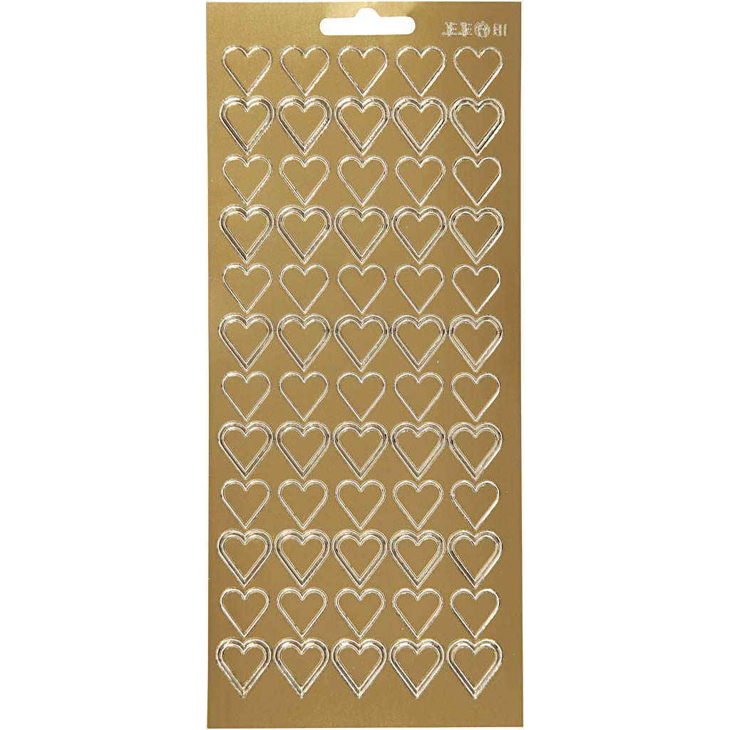 Stickers, harten, vel 10x23 cm, goud, 1 vel