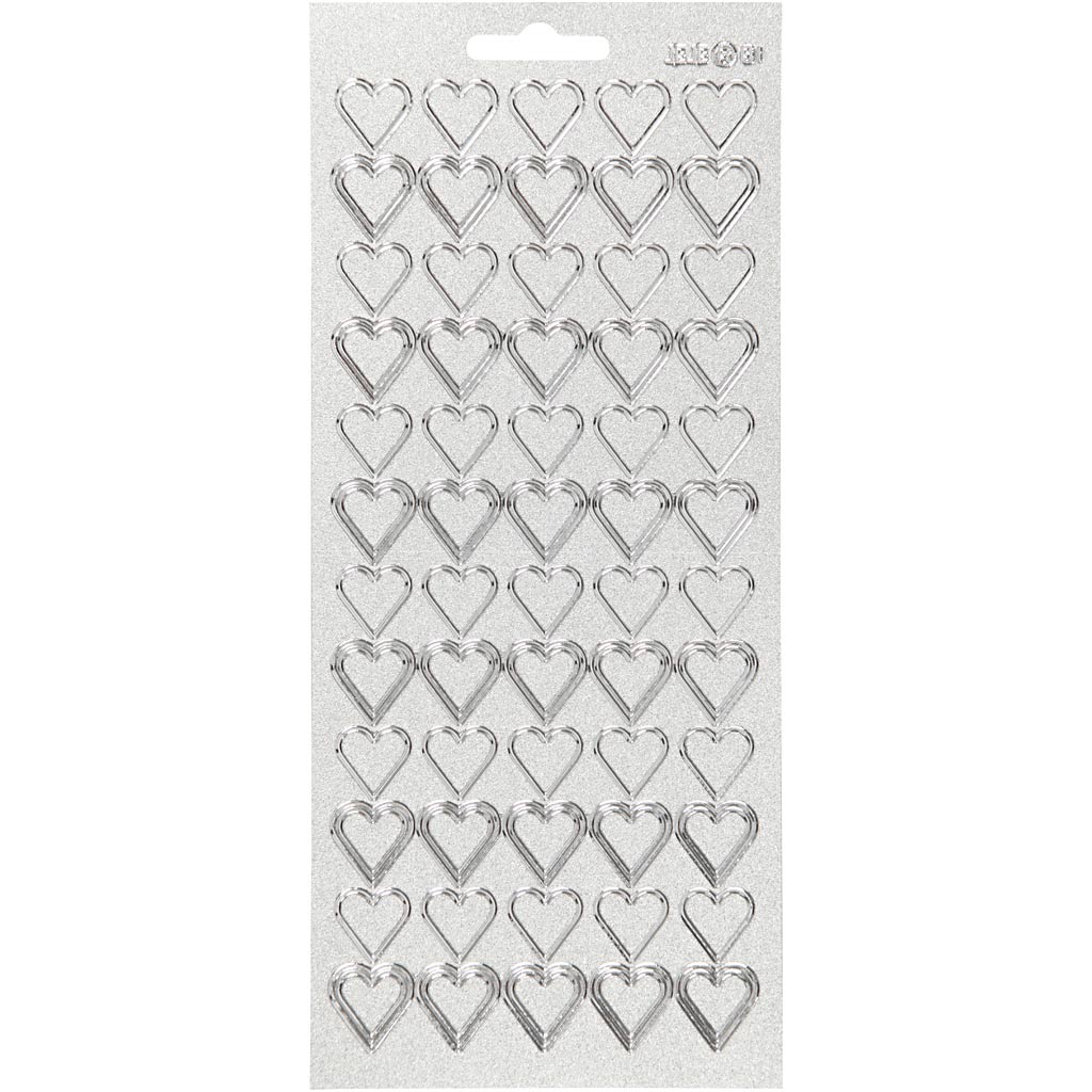 Stickers, harten, vel 10x23 cm, zilver, 1 vel