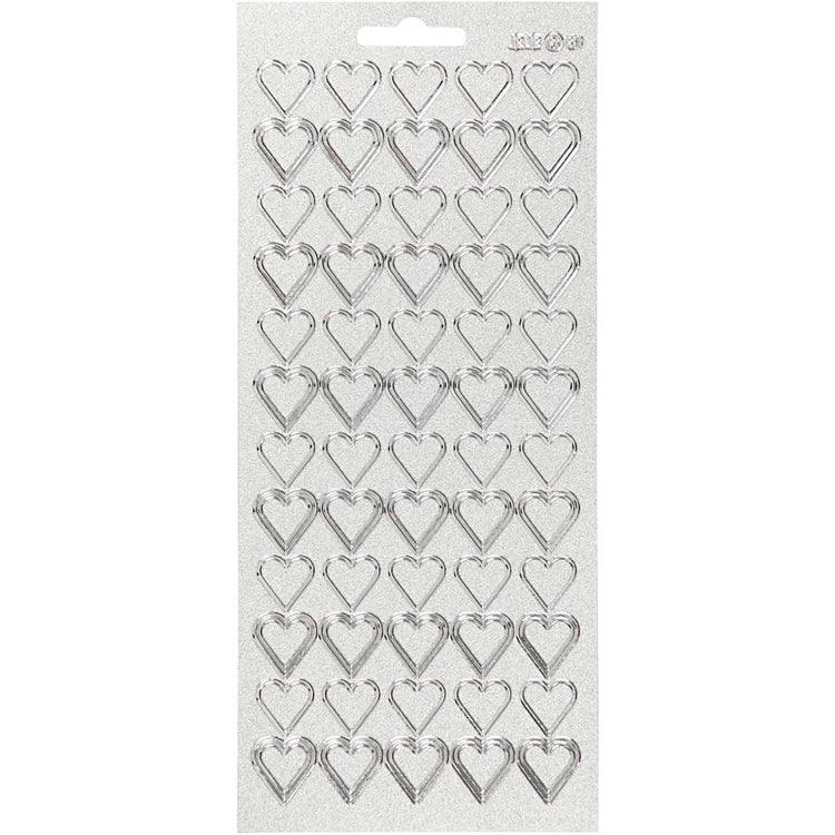 Stickers, harten, vel 10x23 cm, zilver, 1 vel