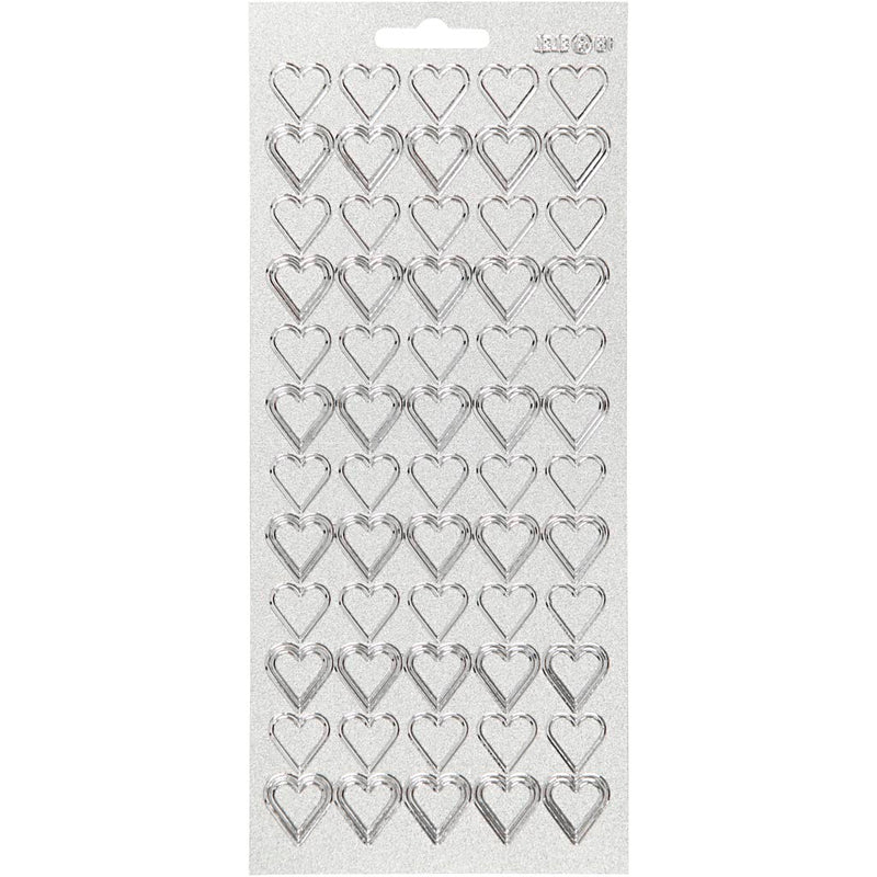 Stickers, harten, vel 10x23 cm, zilver, 1 vel