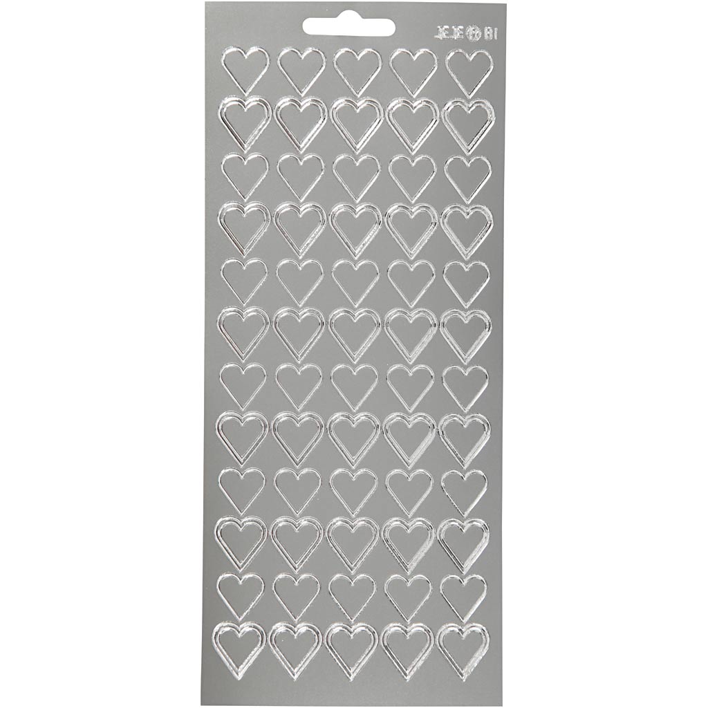Stickers, harten, vel 10x23 cm, zilver, 1 vel