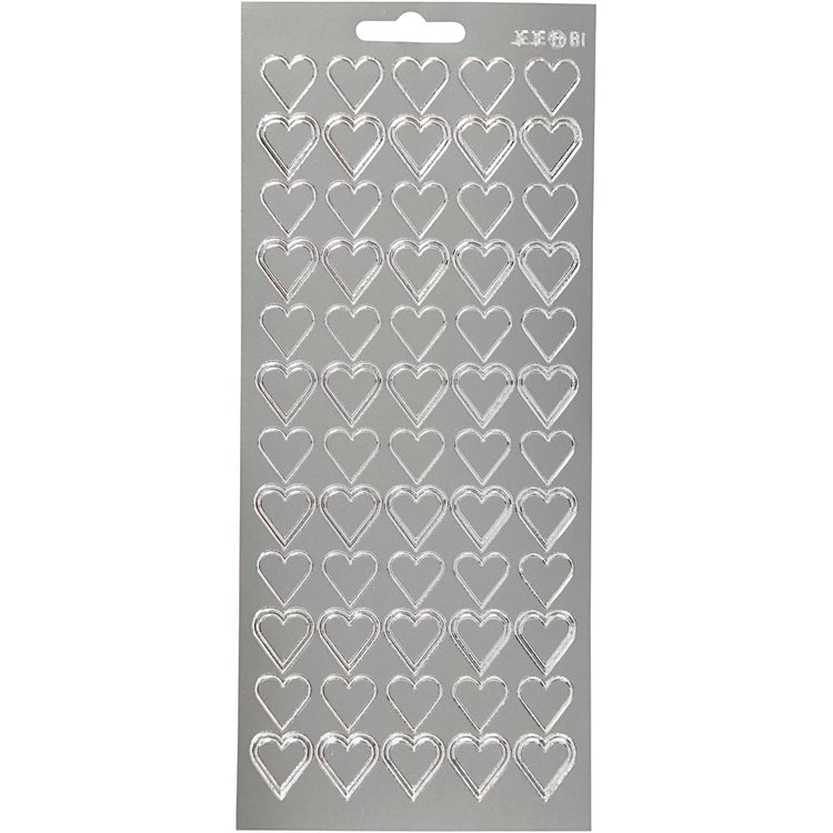Stickers, harten, vel 10x23 cm, zilver, 1 vel