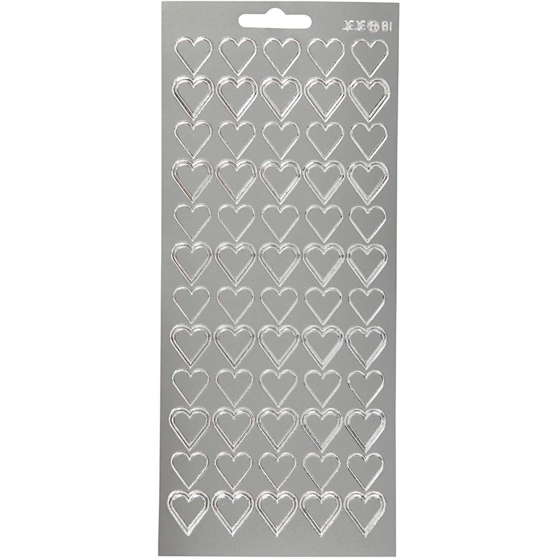 Stickers, harten, vel 10x23 cm, zilver, 1 vel