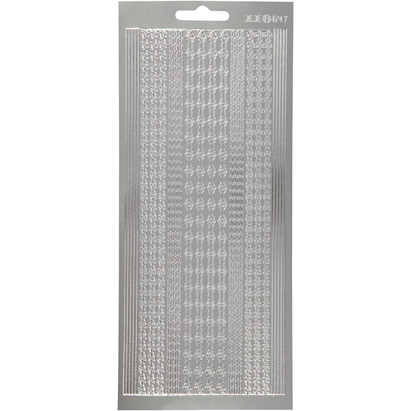 Stickers, randen, vel 10x23 cm, zilver, 1 vel