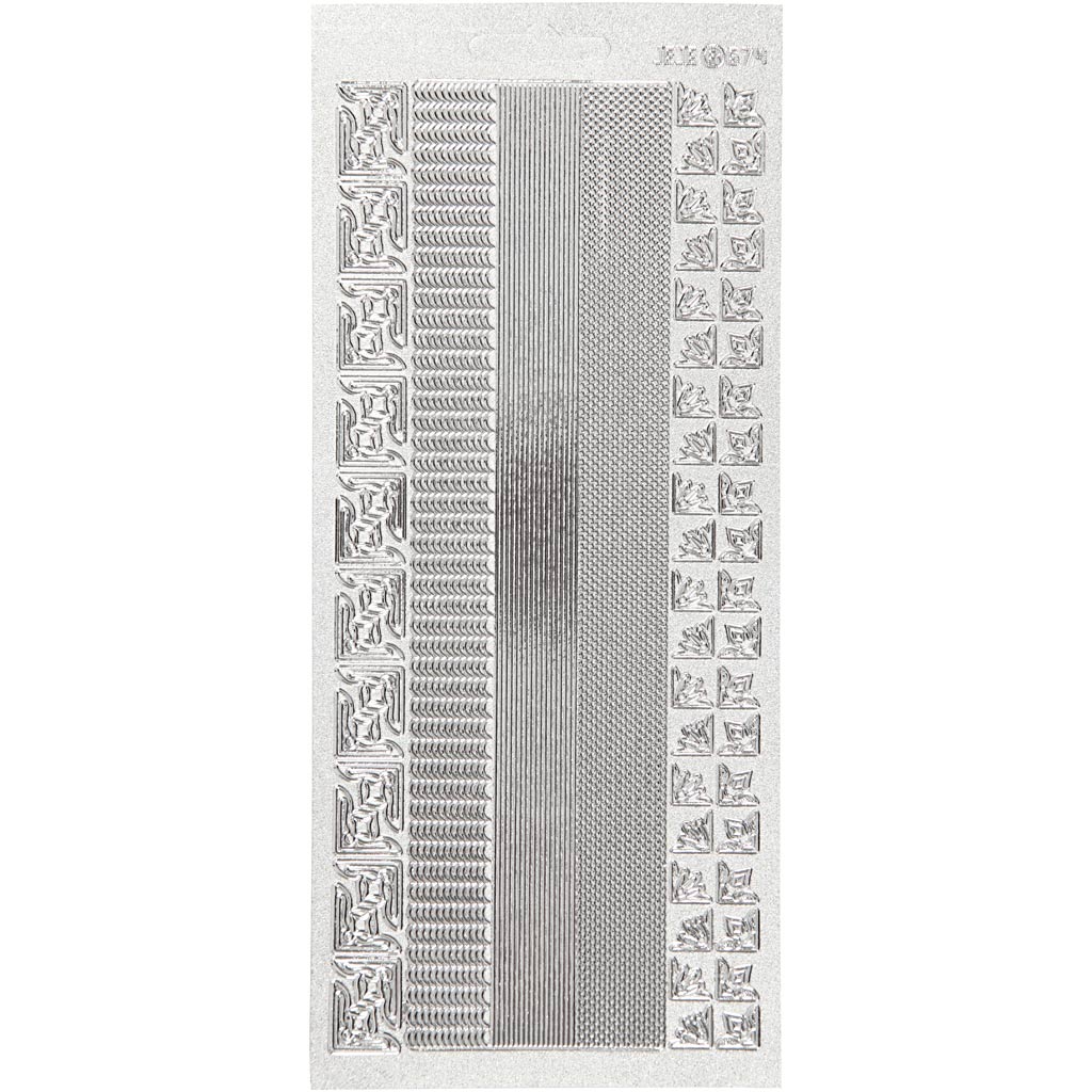 Stickers, randen, vel 10x23 cm, zilver, 1 vel