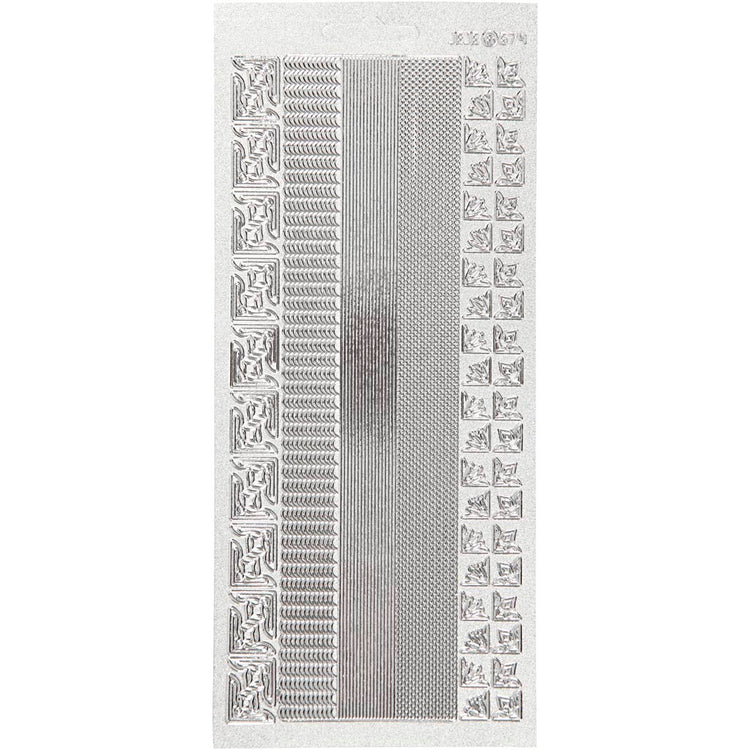 Stickers, randen, vel 10x23 cm, zilver, 1 vel
