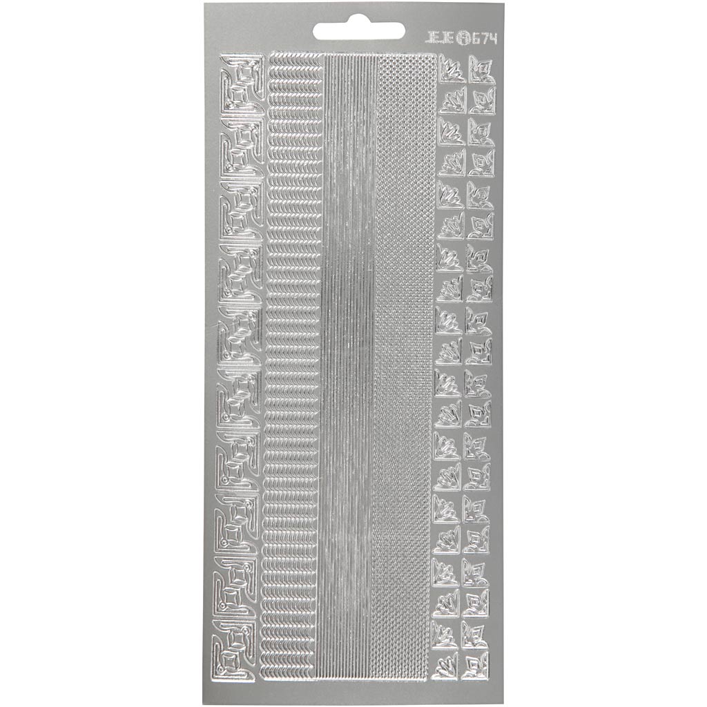 Stickers, randen, vel 10x23 cm, zilver, 1 vel
