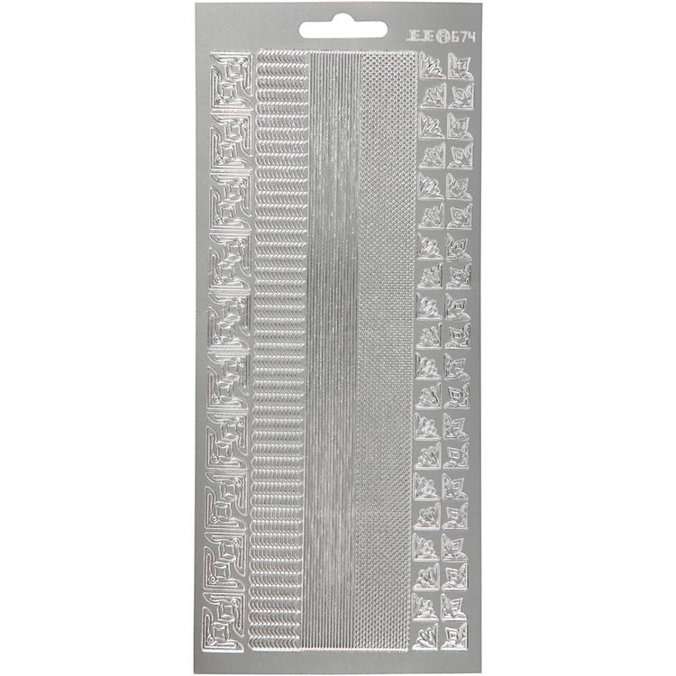 Stickers, randen, vel 10x23 cm, zilver, 1 vel