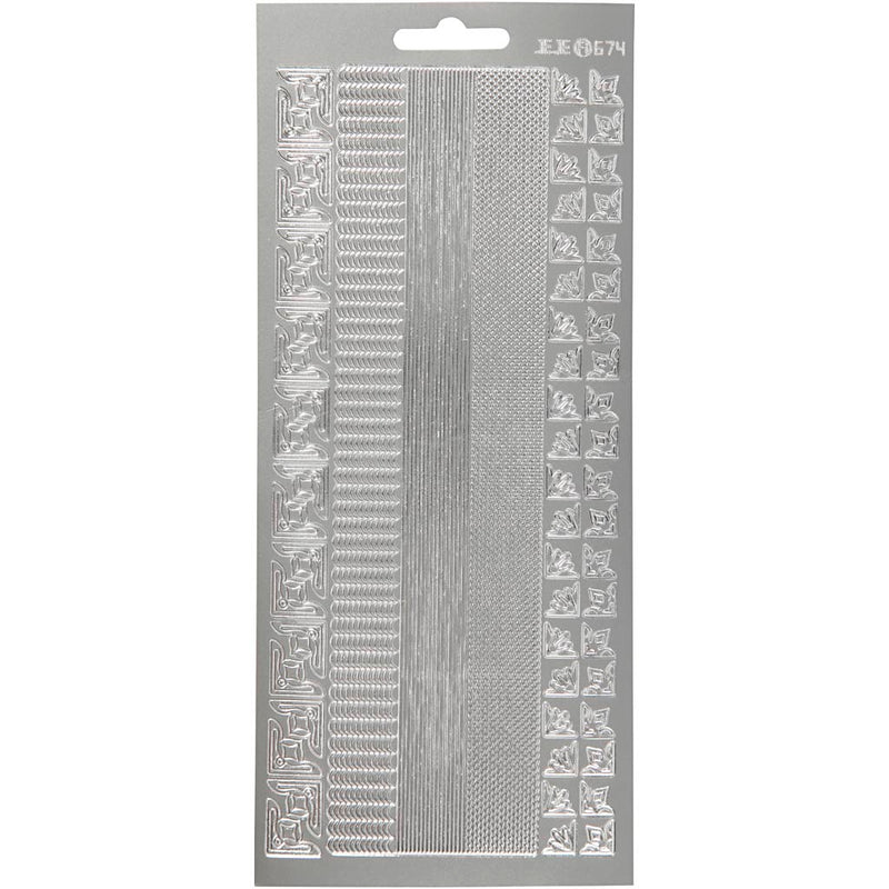 Stickers, randen, vel 10x23 cm, zilver, 1 vel