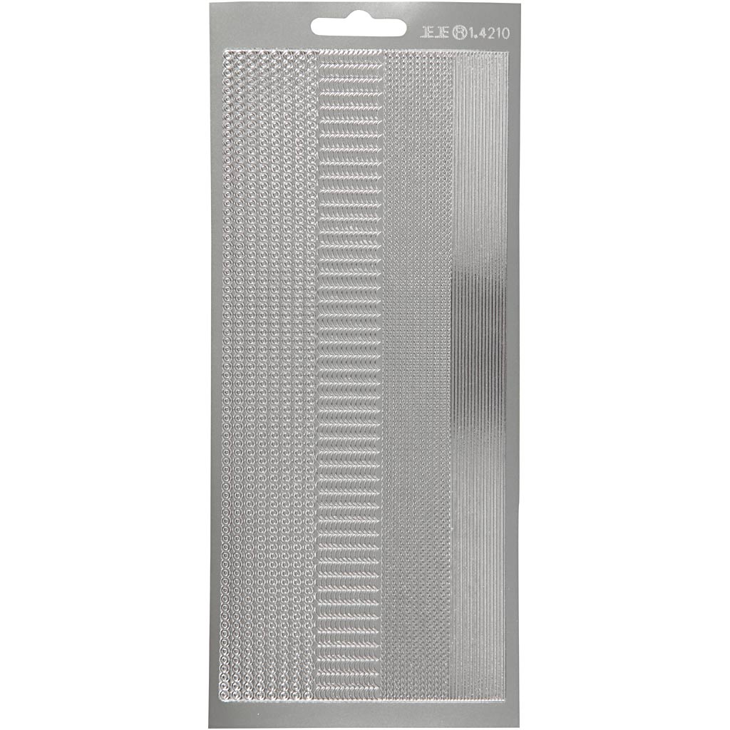 Stickers, randen, vel 10x23 cm, zilver, 1 vel