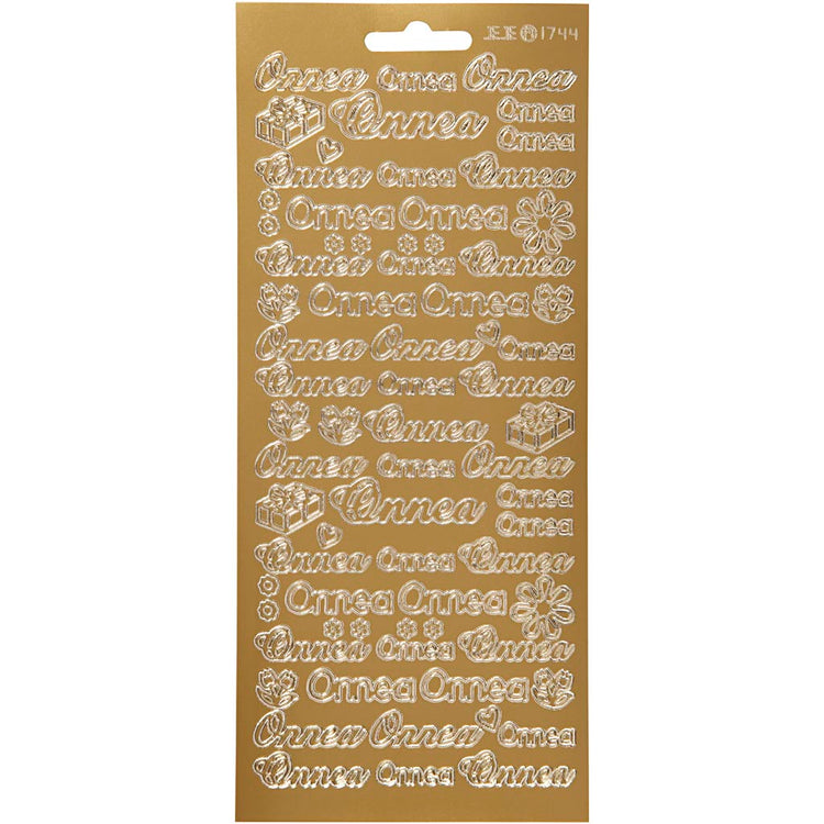 Stickers, onnea, vel 10x23 cm, goud, 1 vel