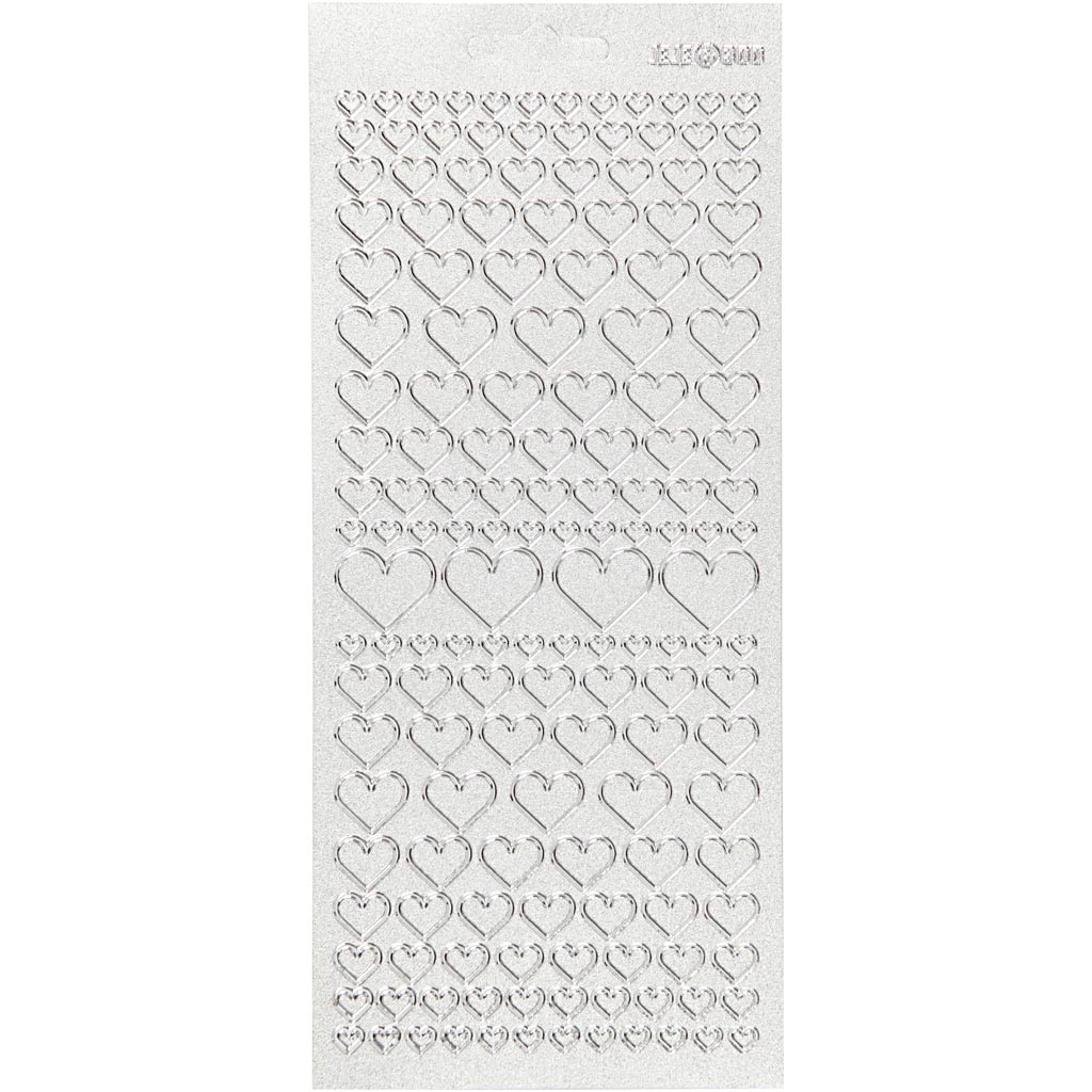 Stickers, harten, vel 10x23 cm, zilver, 1 vel