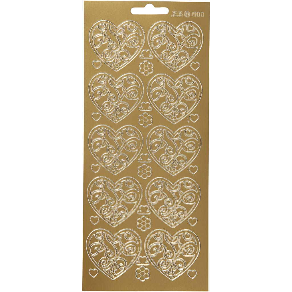 Stickers, harten, vel 10x23 cm, goud, 1 vel