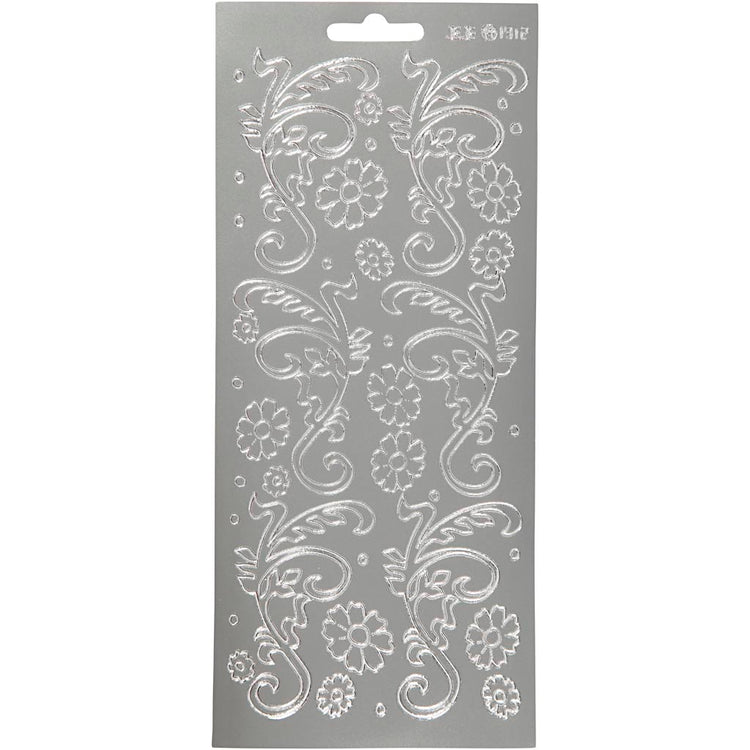 Stickers, deco bladeren, vel 10x23 cm, zilver, 1 vel