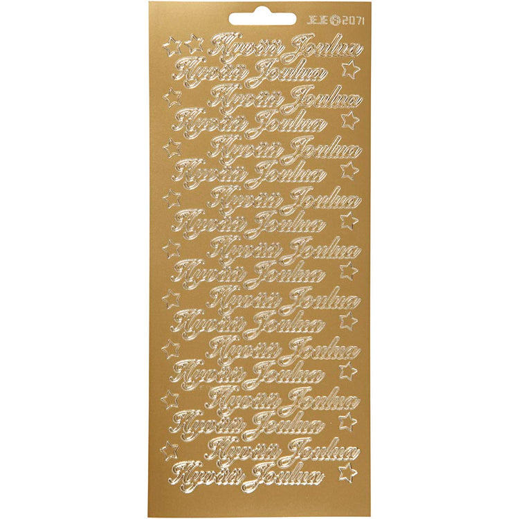 Stickers, hyvää joulua, vel 10x23 cm, goud, 1 vel