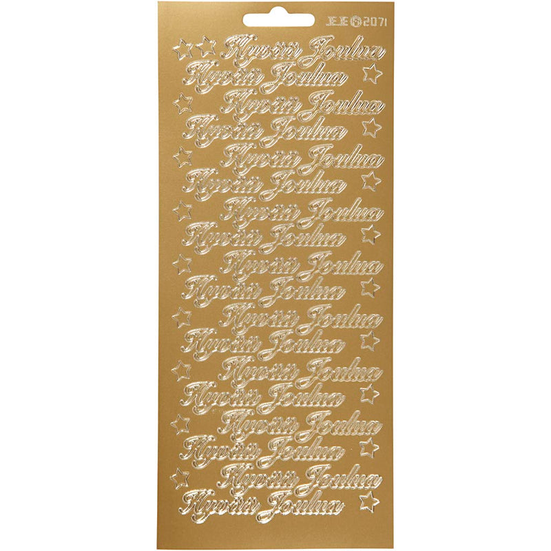 Stickers, hyvää joulua, vel 10x23 cm, goud, 1 vel