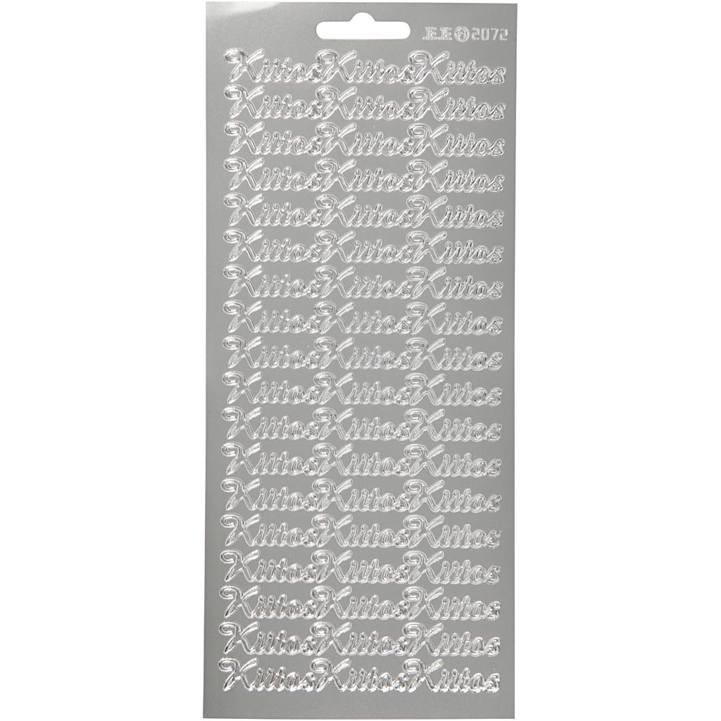 Stickers, kiitos, vel 10x23 cm, zilver, 1 vel