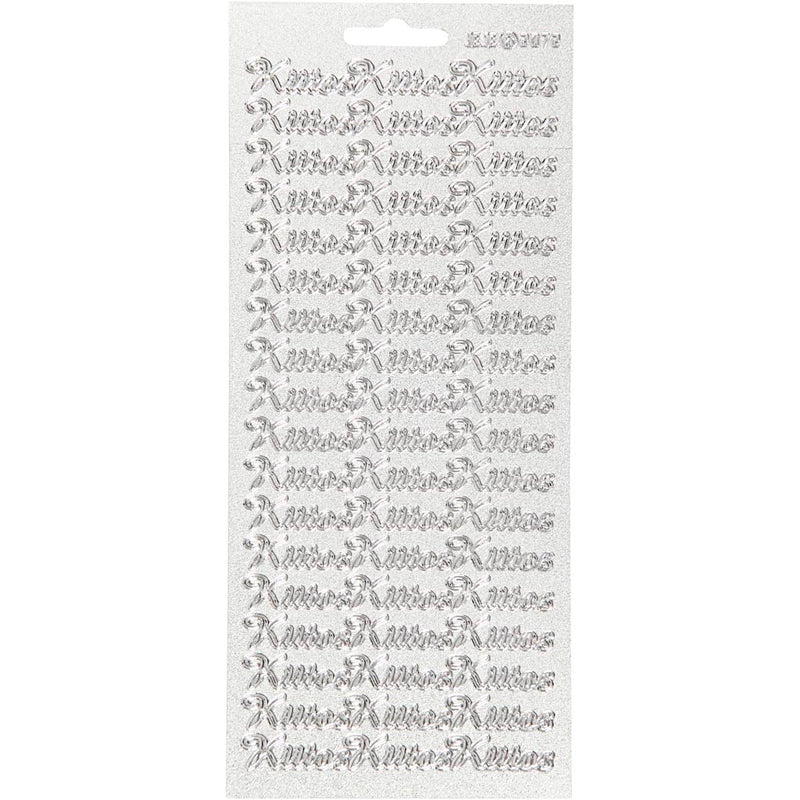 Stickers, kiitos, vel 10x23 cm, zilver, 1 vel