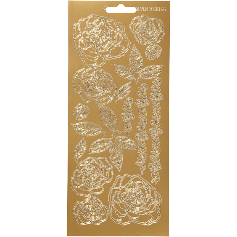 Stickers, rozen, vel 10x23 cm, goud, 1 vel