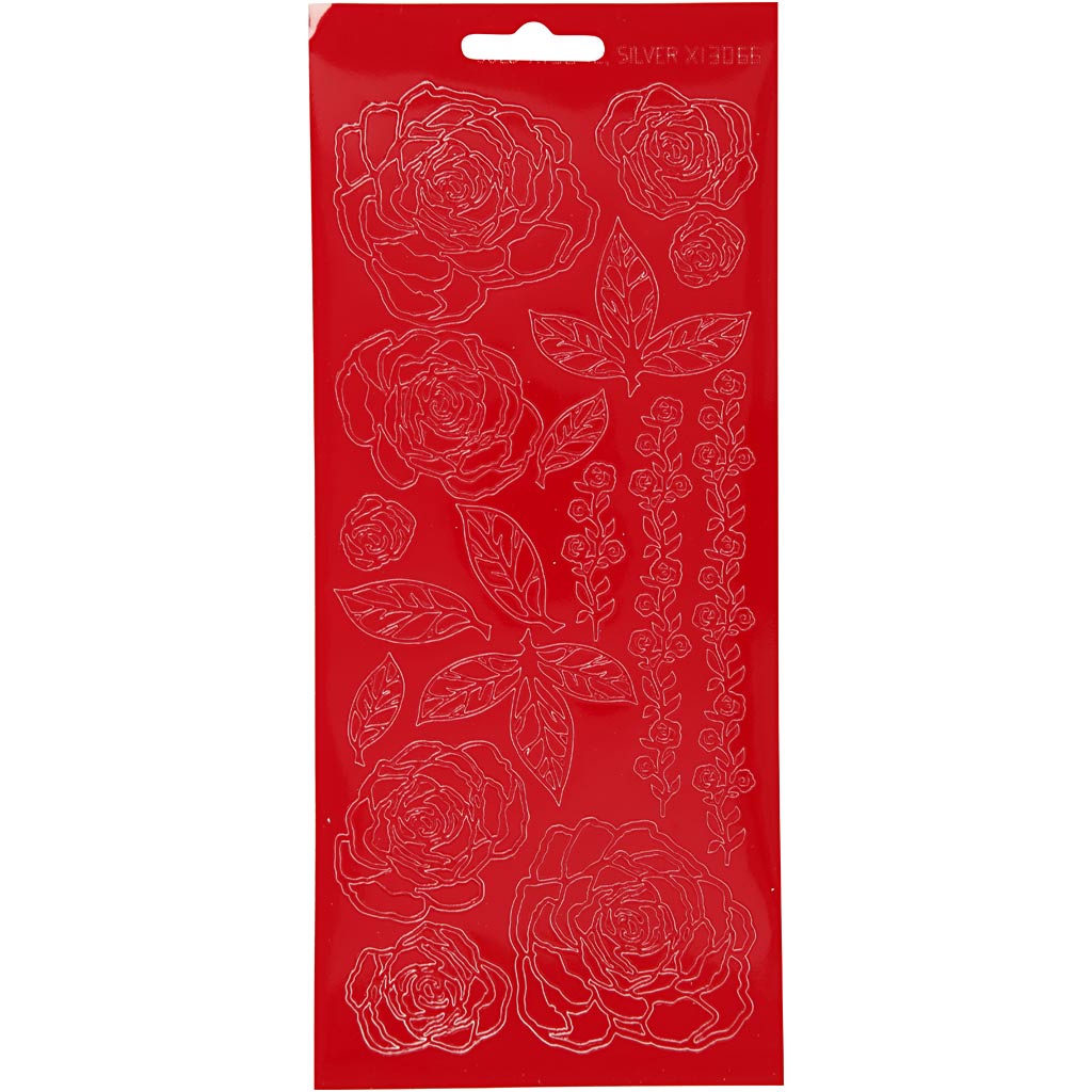 Stickers, rozen, vel 10x23 cm, rood, 1 vel