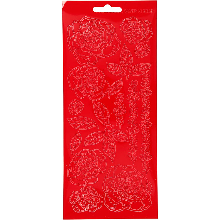 Stickers, rozen, vel 10x23 cm, rood, 1 vel