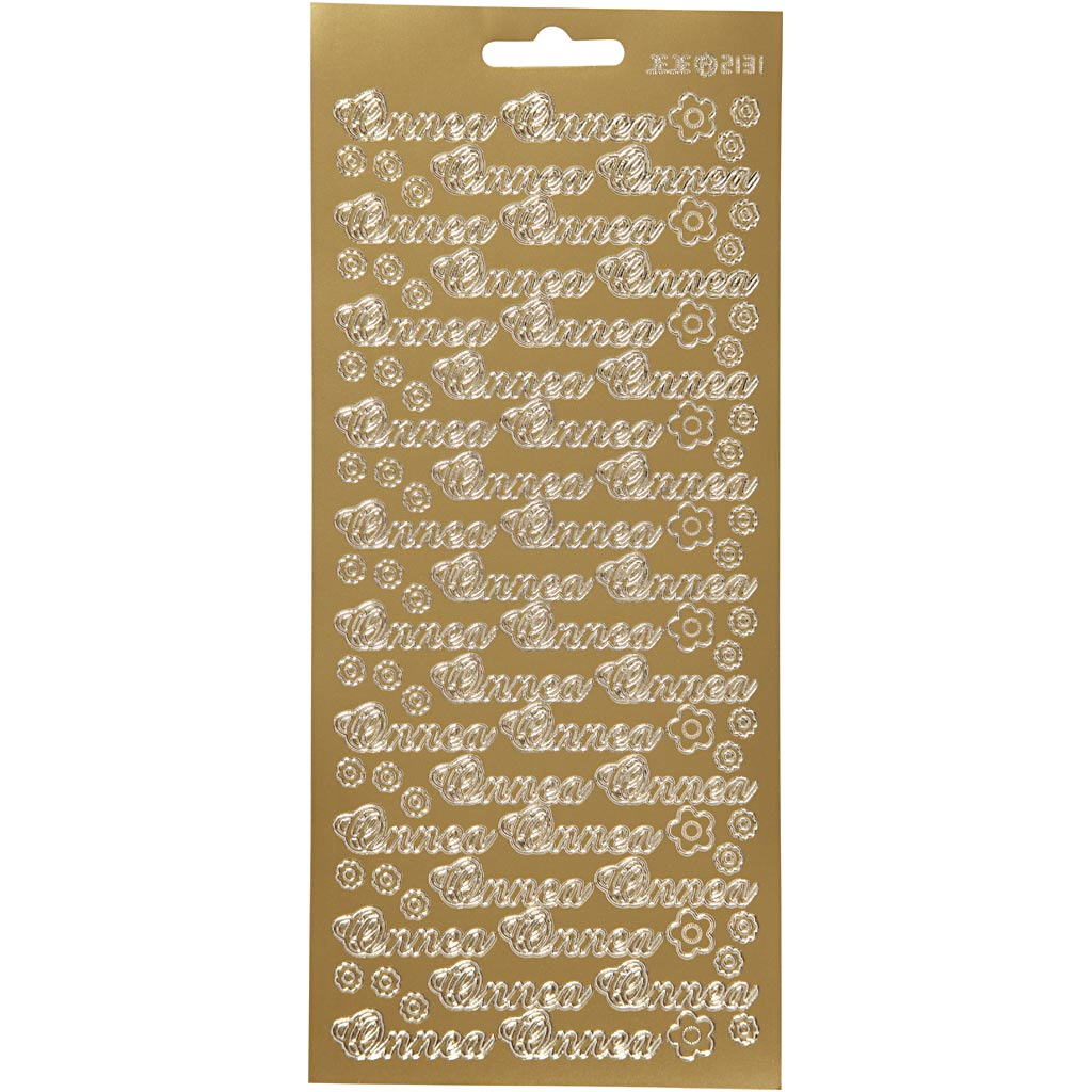 Stickers, onnea, vel 10x23 cm, goud, 1 vel