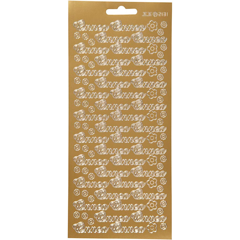 Stickers, onnea, vel 10x23 cm, goud, 1 vel